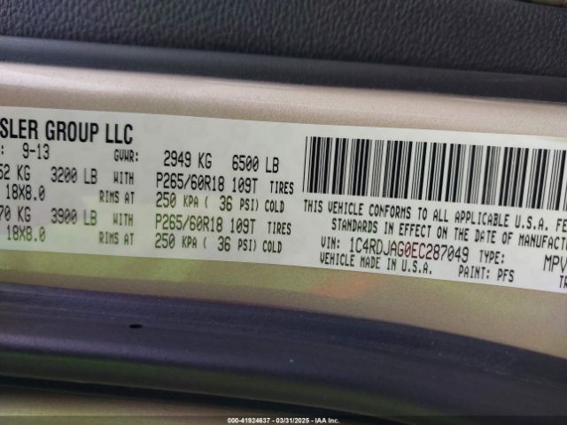 1C4RDJAG0EC287049 Dodge Durango Sxt
