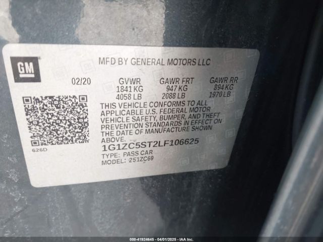 1G1ZC5ST2LF106625 Chevrolet Malibu Fwd 1fl