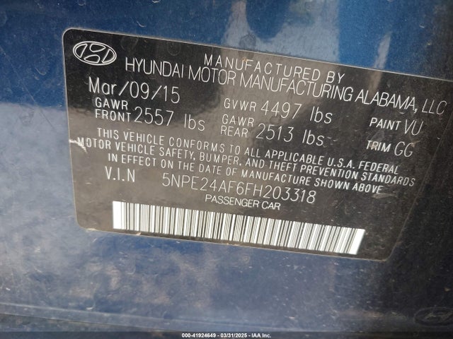 5NPE24AF6FH203318 Hyundai dohc gdi theta-ii