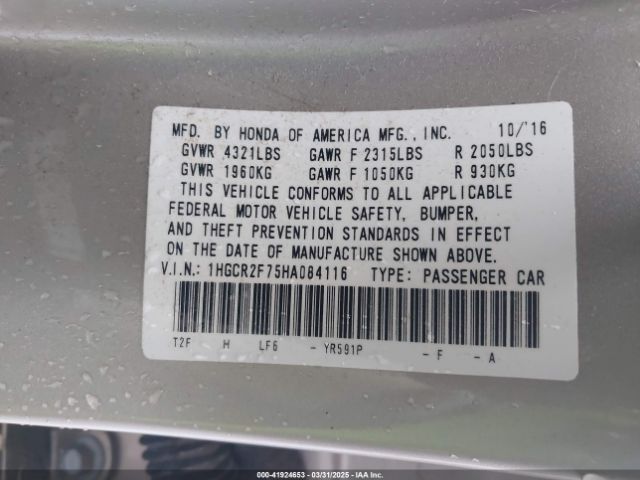 1HGCR2F75HA084116 Honda ACCORD EX