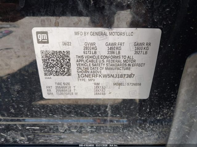 1GNERFKW5NJ187387 Chevrolet Traverse Fwd Ls