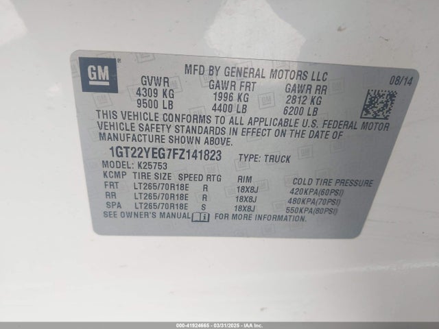 1GT22YEG7FZ141823 GMC Sierra 2500hd Sle