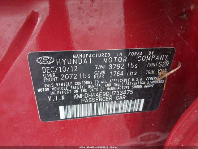 Продажа на аукционе авто 2013 Hyundai Elantra Gls, vin: KMHDH4AE9DU733475, номер лота: 41924668