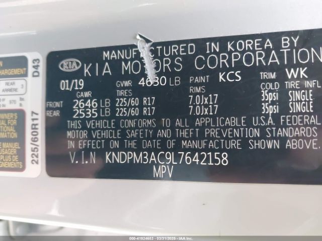 KNDPM3AC9L7642158 KIA Sportage Lx