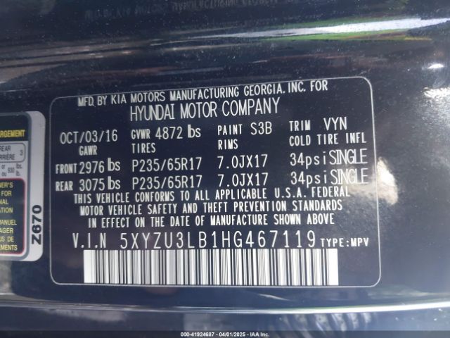 5XYZU3LB1HG467119 Hyundai Santa Fe Sport 2.4l