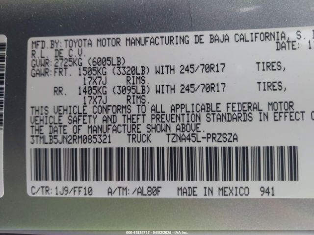 3TMLB5JN2RM085321 Toyota Tacoma Sr5 4wd