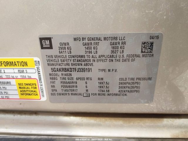5GAKRBKD7FJ339191 Buick Enclave Leather