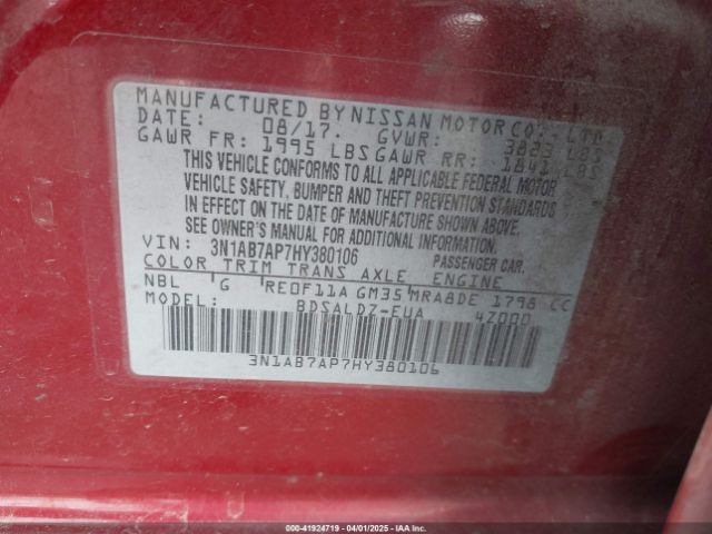3N1AB7AP7HY380106 Nissan SENTRA SV