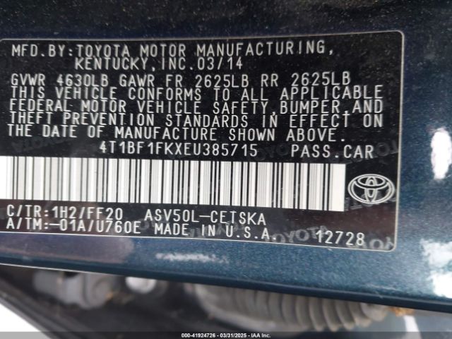 4T1BF1FKXEU385715 Toyota CAMRY SE