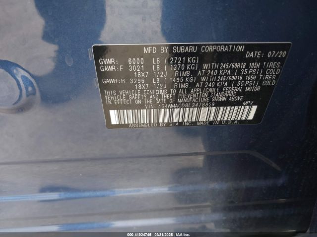 4S4WMACD8L3478829 Subaru Ascent Premium