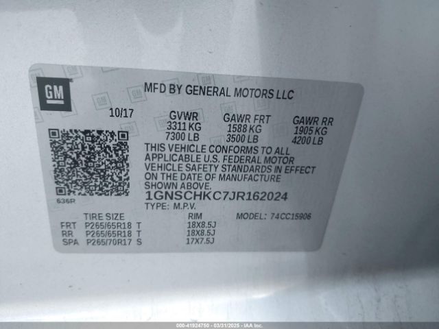 1GNSCHKC7JR162024 Chevrolet Suburban Lt