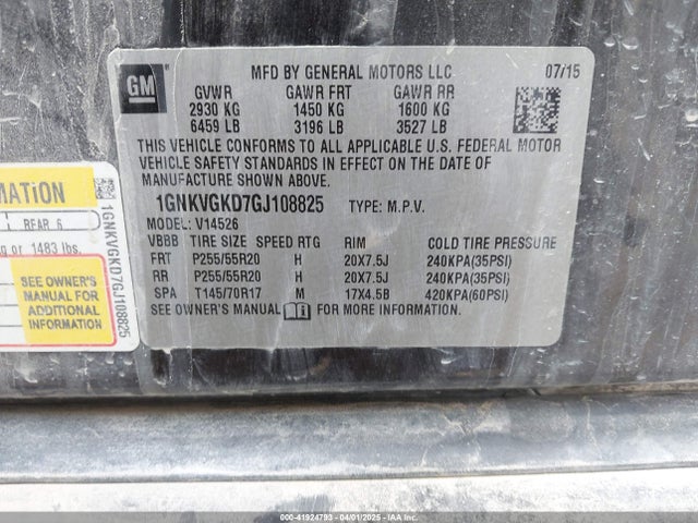 1GNKVGKD7GJ108825 Chevrolet Traverse 1lt