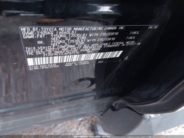 2T3DFREV3JW787516 Toyota Rav4 Limited/se/platinum