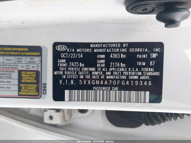 5XXGN4A70FG419346 KIA OPTIMA EX