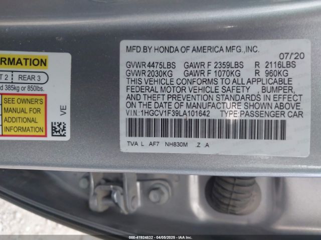 1HGCV1F39LA101642 Honda Accord Sport