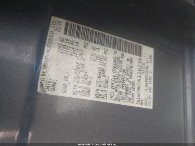 5N1AZ2MH2JN126236 Nissan MURANO SL