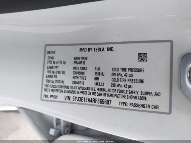 2024 TESLA MODEL 3 5YJ3E1EA4RF865607 Photo 8