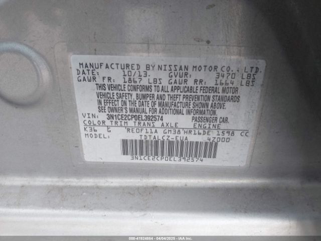 3N1CE2CP0EL392574 Nissan Versa Note S Plus