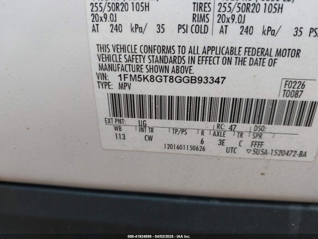 1FM5K8GT8GGB93347 Ford EXPLORER SPORT