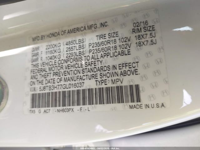 5J8TB3H77GL016037 Acura Rdx Advance Package