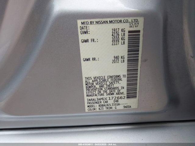 1N4AL3AP6JC172662 Nissan Altima 2.5 Sl
