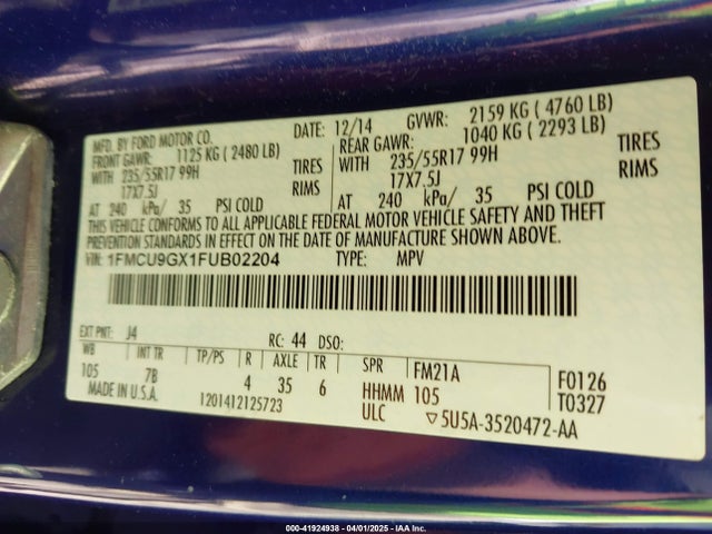 1FMCU9GX1FUB02204 Ford ESCAPE SE