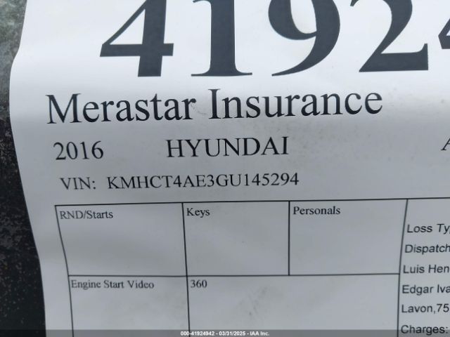KMHCT4AE3GU145294 Hyundai dohc gdi gamma