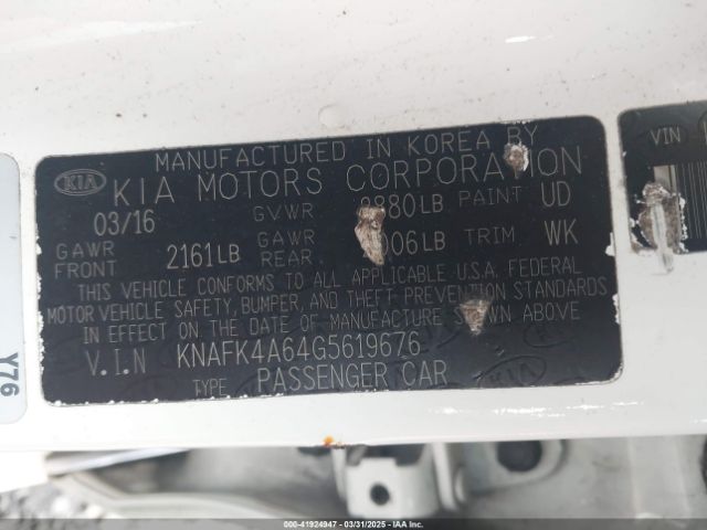 KNAFK4A64G5619676 KIA FORTE LX