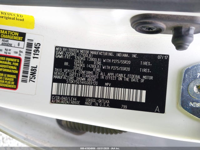 5TDKY5G14HS069120 Toyota 3ur-fe