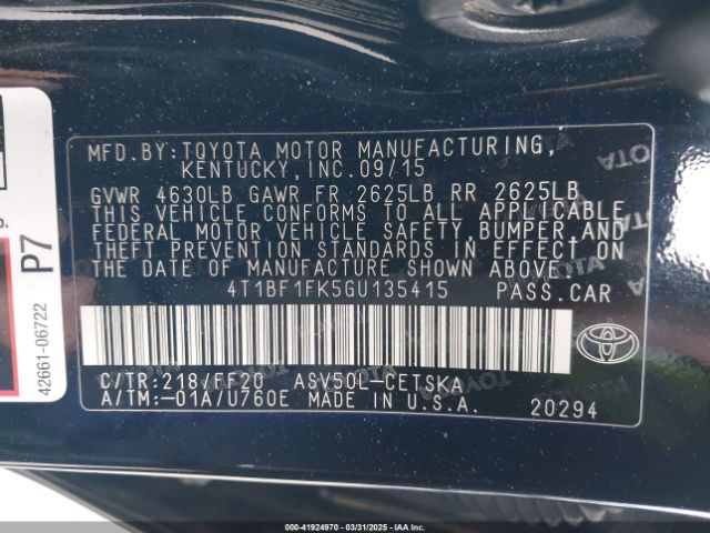 4T1BF1FK5GU135415 Toyota CAMRY SE
