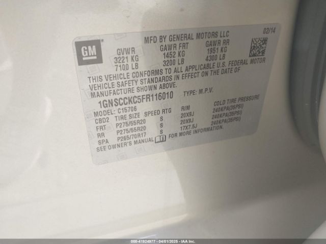 1GNSCCKC5FR116010 Chevrolet Tahoe Ltz