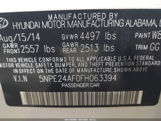 5NPE24AF0FH063394 Hyundai SONATA SE