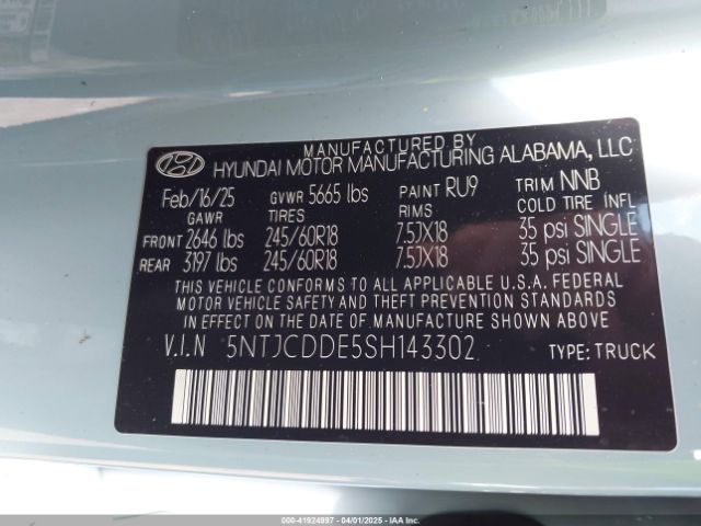 5NTJCDDE5SH143302 Hyundai Santa Cruz Sel Activity