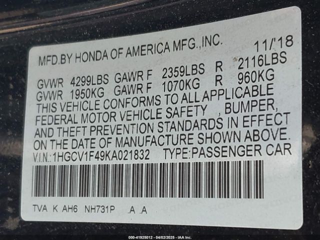 1HGCV1F49KA021832 Honda l15be