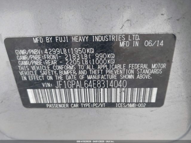JF1GPAL64E8314040 Subaru Impreza 2.0i Sport Premium