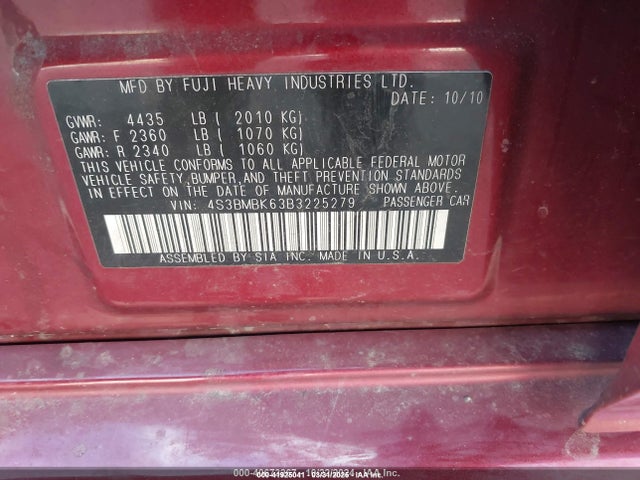 2011 Subaru Legacy 2.5i Limited მანქანა იყიდება აუქციონზე, vin: 4S3BMBK63B3225279, აუქციონის ნომერი: 41925041