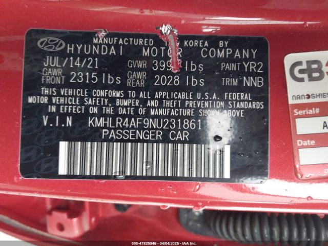 KMHLR4AF9NU231861 Hyundai Elantra N Line