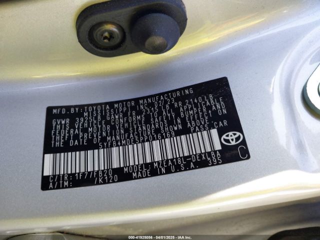 5YFB4MDE5PP016169 Toyota COROLLA LE