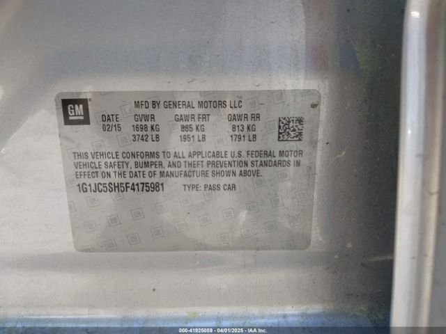 1G1JC5SH5F4175981 Chevrolet Sonic Lt Auto