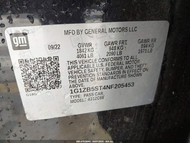 1G1ZB5ST4NF205453 Chevrolet Malibu Fwd Ls