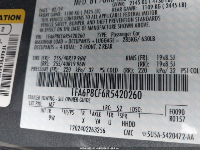 1FA6P8CF6R5420260 Ford Mustang Gt Premium Fastback