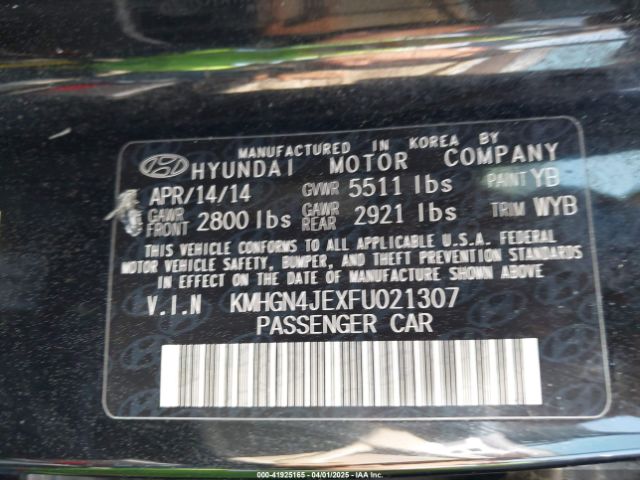 KMHGN4JEXFU021307 Hyundai Genesis 3.8