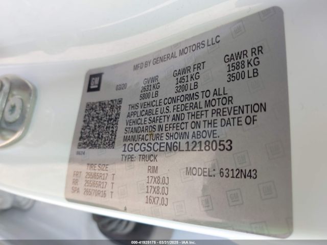 1GCGSCEN6L1218053 Chevrolet Colorado 2wd  Short Box Lt