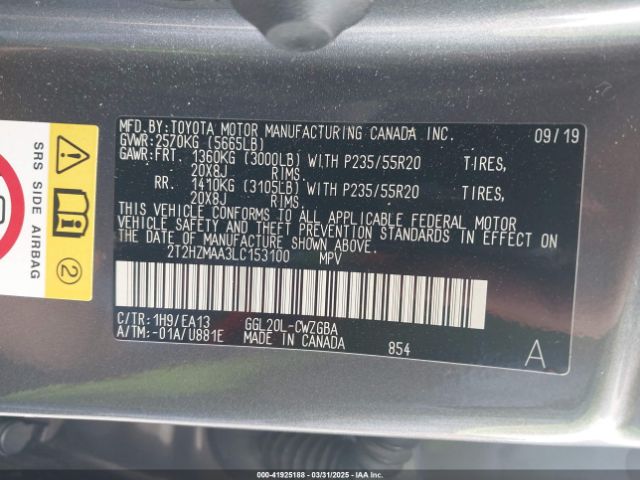 2T2HZMAA3LC153100 Lexus RX 350