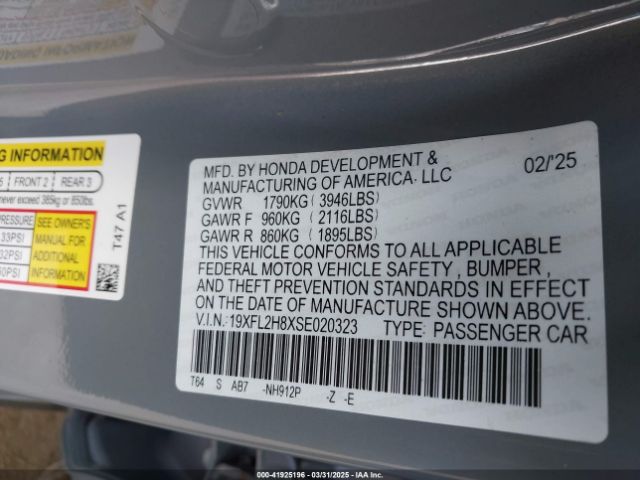 19XFL2H8XSE020323 Honda Civic Sport