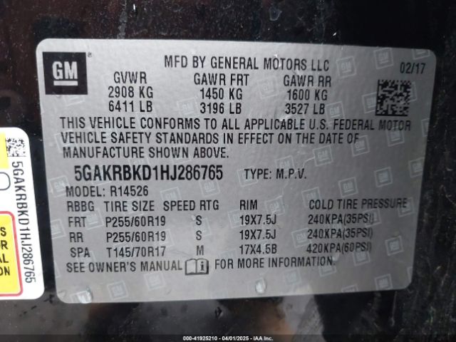 5GAKRBKD1HJ286765 Buick Enclave Leather