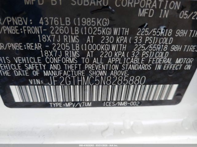 JF2GTHMC5N8285880 Subaru Crosstrek Limited
