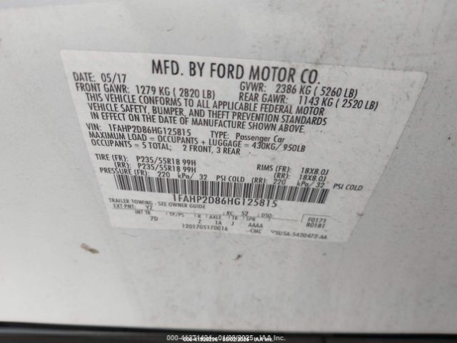 1FAHP2D86HG125815 Ford TAURUS SE