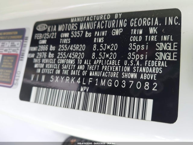 5XYRK4LF1MG037082 KIA t-gdi theta-iii
