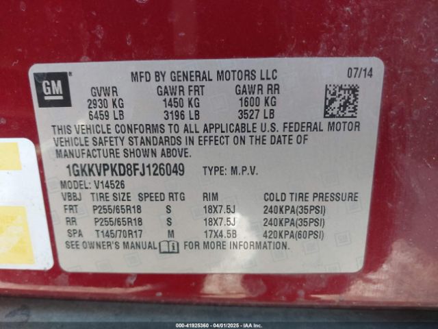 1GKKVPKD8FJ126049 GMC Acadia Sle-2